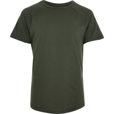 Khaki mesh sleeve slim fit T-shirt